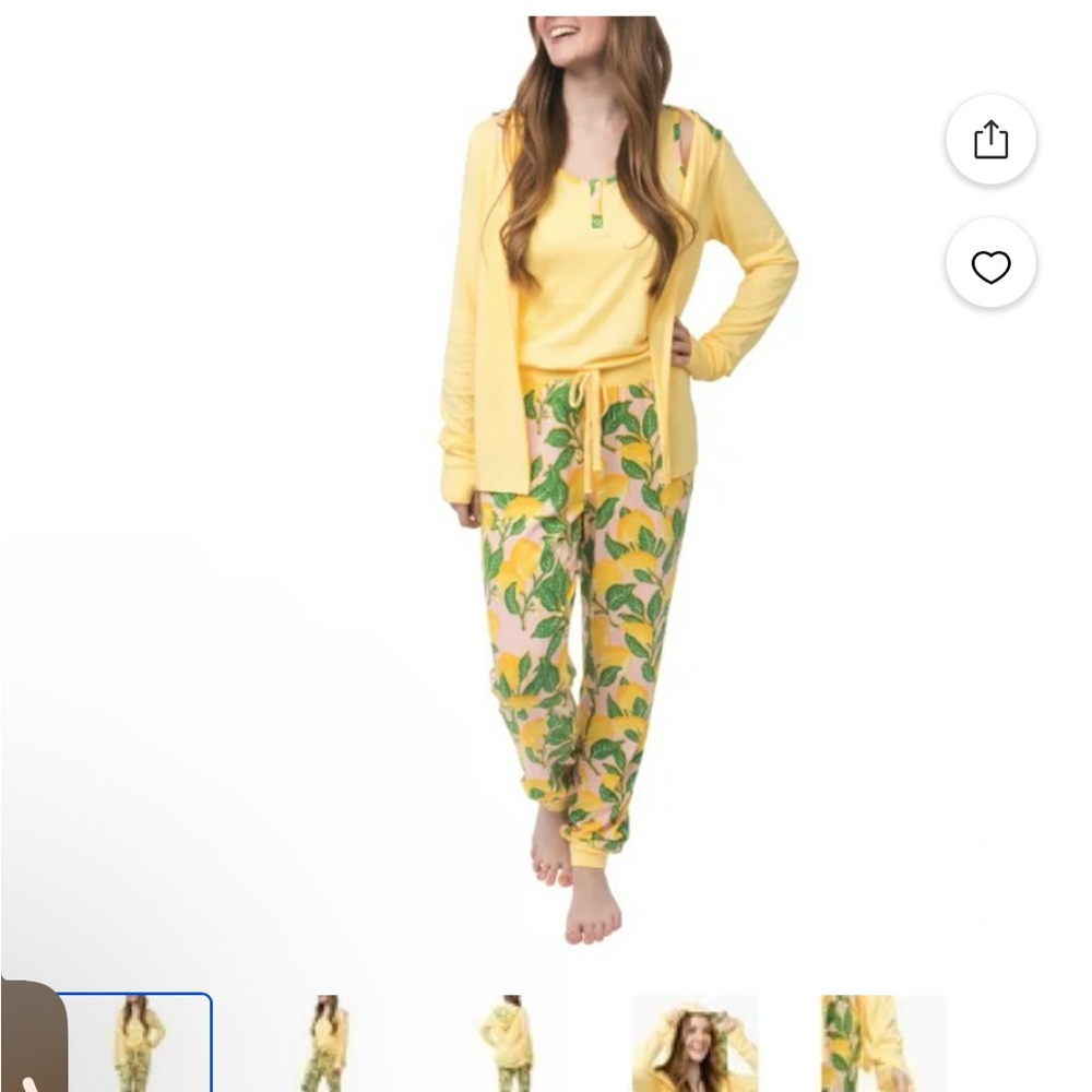 munki munki Lemon Print Pajama Set in Yellow and Green and pink - Picture 1 of 7